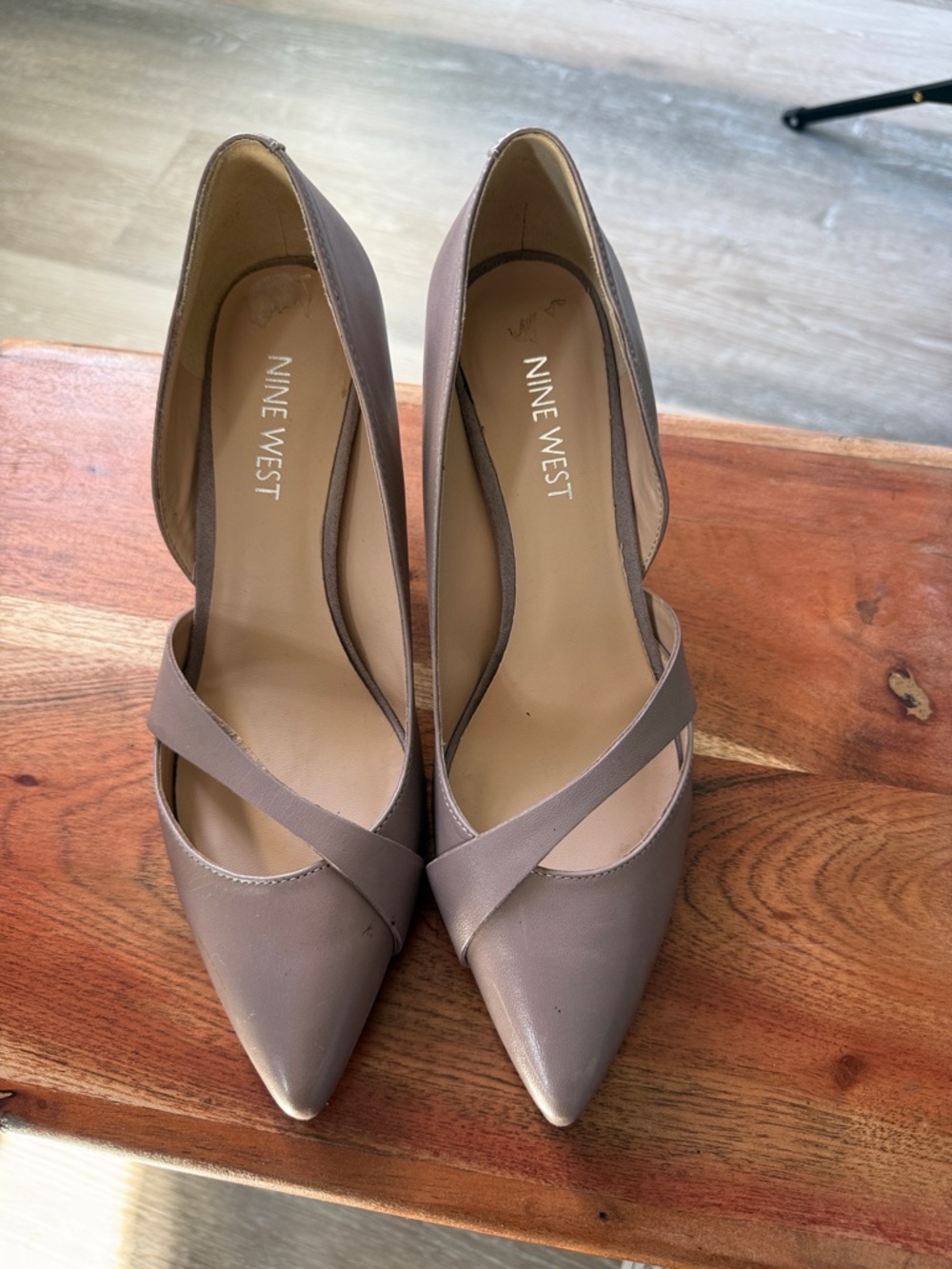 Nine West Taupe Cross-Strap Pointed Pumps